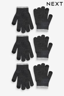 Charcoal Grey Magic Finger Gloves 3 Pack (3-16yrs) (T62046) | AED20 - AED27