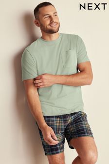Pale Green/Navy Blue Check Motionflex Cosy Short Pyjamas Set (T62077) | €26