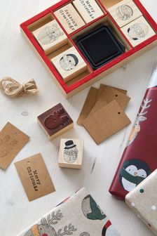 Set of 8 Red Christmas Stamper Gift Tags Set (T62368) | DKK59