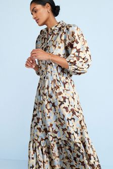 Blue/Brown Print Midi Shirt Dress (T62451) | $67