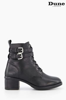 Dune London Black Wide Fit Paxan Buckle Detail Heeled Ankle Boots (T62708) | €166