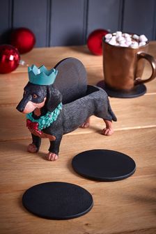 Set of 4 Festive Dog Festive Coasters In Holder (T62730) | $30