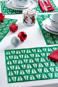Green Christmas Tree Table Linen Set of 4 Placemats (T62734) | $18