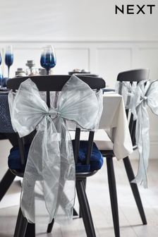 Set of 2 Silver Organza Chair Bows (T62737) | $36