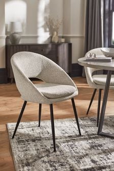 Set of 2 Casual Boucle Light Natural Hewitt Black Leg Dining Chairs (T62880) | €380