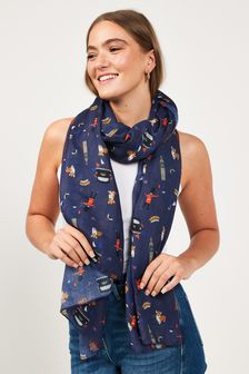 Navy Blue/Red London Print Lightweight Scarf (T63165) | 386 UAH