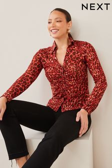 Red Animal Print Ruched Front Long Sleeve Shirt (T63249) | 43 €