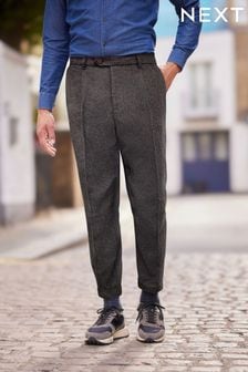 Brown Herringbone Relaxed Tapered Pleated Nova Fides Wool Blend Formal Trousers (T63506) | €16