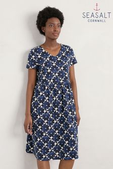 Seasalt Cornwall Blue Brush Drawing V-Neck Jersey Dress (T63526) | 46 €