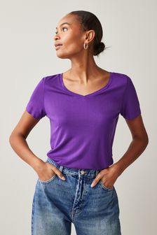 Violett - Lässiges T-Shirt mit V-Ausschnitt (T63534) | 12 €
