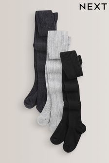 Black/Grey 3 Pack Cotton Rich Cable Tights (T63596) | €18.50 - €26