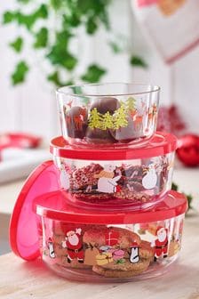 Red Set of 3 Storage Canisters Santa & Friends (T63599) | KRW29,900