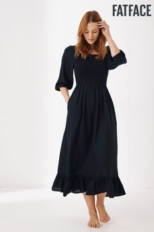 FatFace - Adele - Aangerimpelde zwarte midi-jurk (T63610) | €81