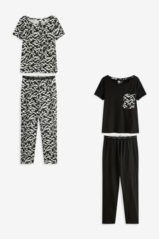 Black/White - 2 Pack Cotton Pyjamas (T63730) | BGN78