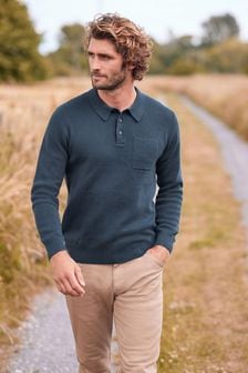 Slate Blue Premium Knitted Polo Shirt (T63762) | 46 €