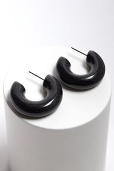 Black Chunky Resin Hoop Earrings (T63766) | ₪ 26