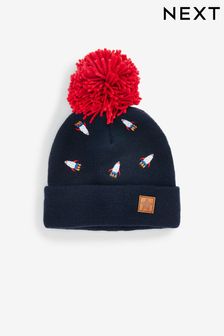 Navy Blue Rockets Embroidered Pom Hat (3mths-10yrs) (T63796) | SGD 11 - SGD 15