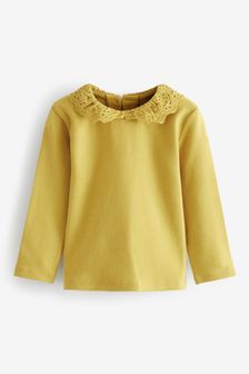 Olive Green Brushed Broderie Collar Top (3mths-7yrs) (T64014) | €8.50 - €11.50