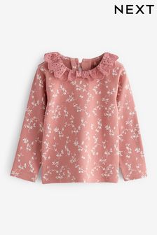 Pink Ditsy Brushed Broderie Collar Top (3mths-7yrs) (T64015) | €8.50 - €11.50