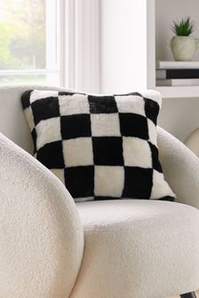 Monochrome Faux Fur Checkerboard Cushion (T64086) | €11.50