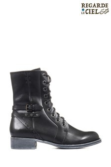Regarde Le Ciel Tyra Black Leather Lace Up Boots (T64122) | $180