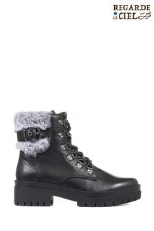 Regarde Le Ciel Black Olga-09 Leather Hiker Boots