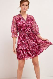 Pink Spliced Floral - Tiered Mini Dress (T64131) | MYR 219