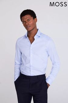 Синий - Приталенная рубашка из эластичной ткани Добби Moss (T64270) | €53