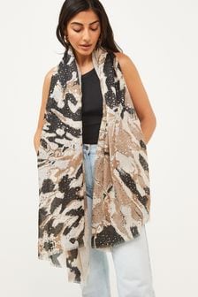 Monochrome Watercolour Print Lightweight Scarf (T64381) | AED52