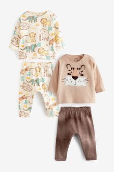 Neutral Brown Tiger 4 Piece Baby T-Shirts and Leggings Set (T64481) | €25 - €28