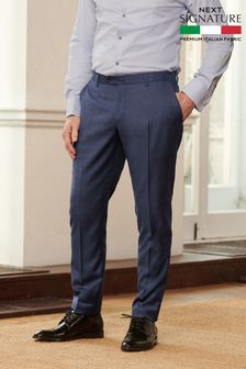 Navy Blue Slim Fit Signature Cerruti 100% Wool Sharkskin Suit: Trousers (T64750) | €66 - €82