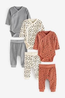Cream and Grey Baby Print 6 Piece Bodysuits and Leggings Set (T64760) | €33 - €35