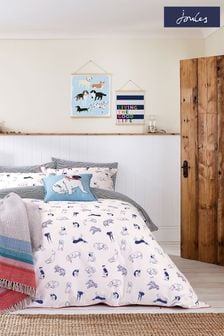 Joules White Sleeping Dogs 180 Thread Count Cotton Percale Duvet Cover and Pillowcase Set (T65080) | $98 - $182