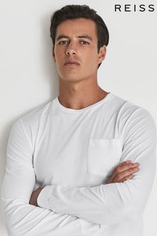Reiss White Bruno Long Sleeved Crew Neck T-Shirt (T65237) | ₪ 257