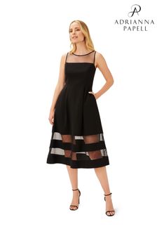 Adrianna Papell Black Crepe And Mesh Illusion Dress (T65269) | TRY 2.578