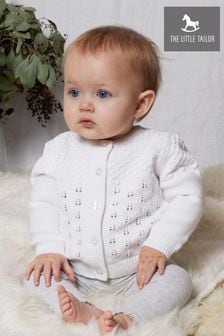 The Little Tailor White Pointelle Cardigan (T65276) | $36