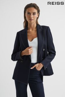 Reiss Navy Gia Double Breasted Twill Blazer (T65710) | SGD 821