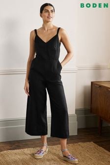 Boden Black Lola Strappy Linen Jumpsuit (T65739) | $260