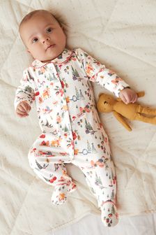 White/Red Christmas Scene Baby Single Christmas Sleepsuit (0-2yrs) (T65983) | AED40 - AED45