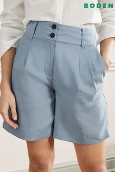 Boden Blue Pleated Linen Shorts (T66074) | SGD 92