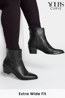 Yours Curve Black PU Ankle Western Boots (T66122) | €27