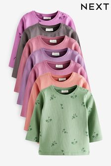 Multi 7 Pack Long Sleeve Floral Print And Solid Mix T-Shirts (T66208) | €25 - €28