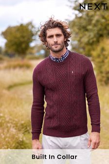Burgundy Red Cable Crew Neck Next Mock Shirt Jumper (T66411) | 14 BD