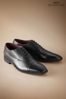 Black Signature Leather Oxford Toe Cap Shoes (T66440) | OMR37