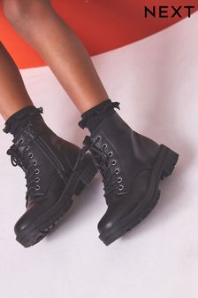Black - Warm Lined Lace-up Boots (T66443) | DKK315 - DKK390