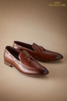 Tan Brown Signature Leather Tassel Loafers (T66519) | SGD 120