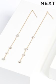 Gold Plated Sparkle Long Drop Earrings (T66557) | ₪ 53