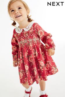 Red Floral Printed Shirred Collar Dress (3mths-8yrs) (T66659) | €32 - €39