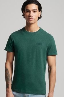 Dunkelgrün meliert - Superdry T-Shirt aus Bio-Baumwolle mit Vintage-Stickerei (T66927) | 30 €