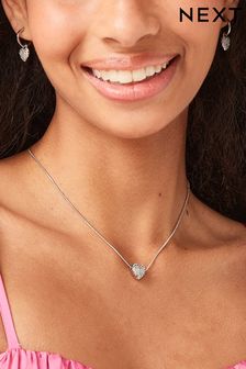Silver Tone Recycled Metal Heart Necklace And Hoop Earrings Set (T67064) | $22